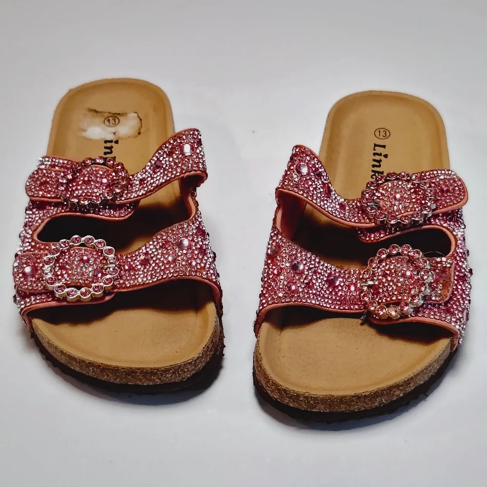 Link Pink Rhinestone Little Girls Sandals Size 13. - Picture 7 of 13